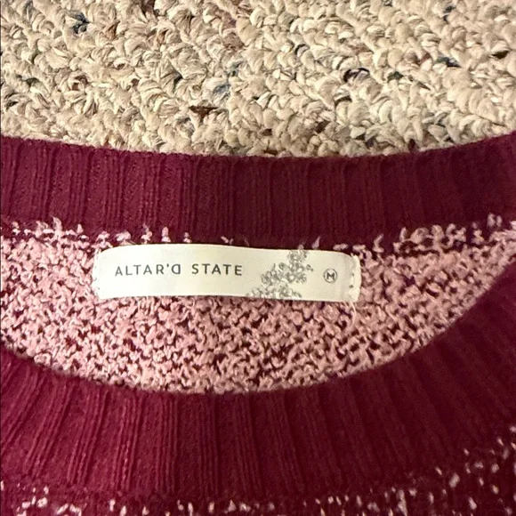 Altar'd State Burgundy and Pink Bow Sweater - Picture 2 of 9